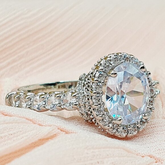 Jewelry - Beautiful Oval Pure Zircon Cubic Carved Macro Silver Rings for Women, INDN8279